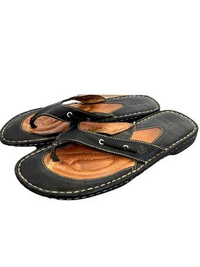 Born Black Leather W3936 T Strap Mens Sandals Flip Flops 11 Casual Cushion Shoe